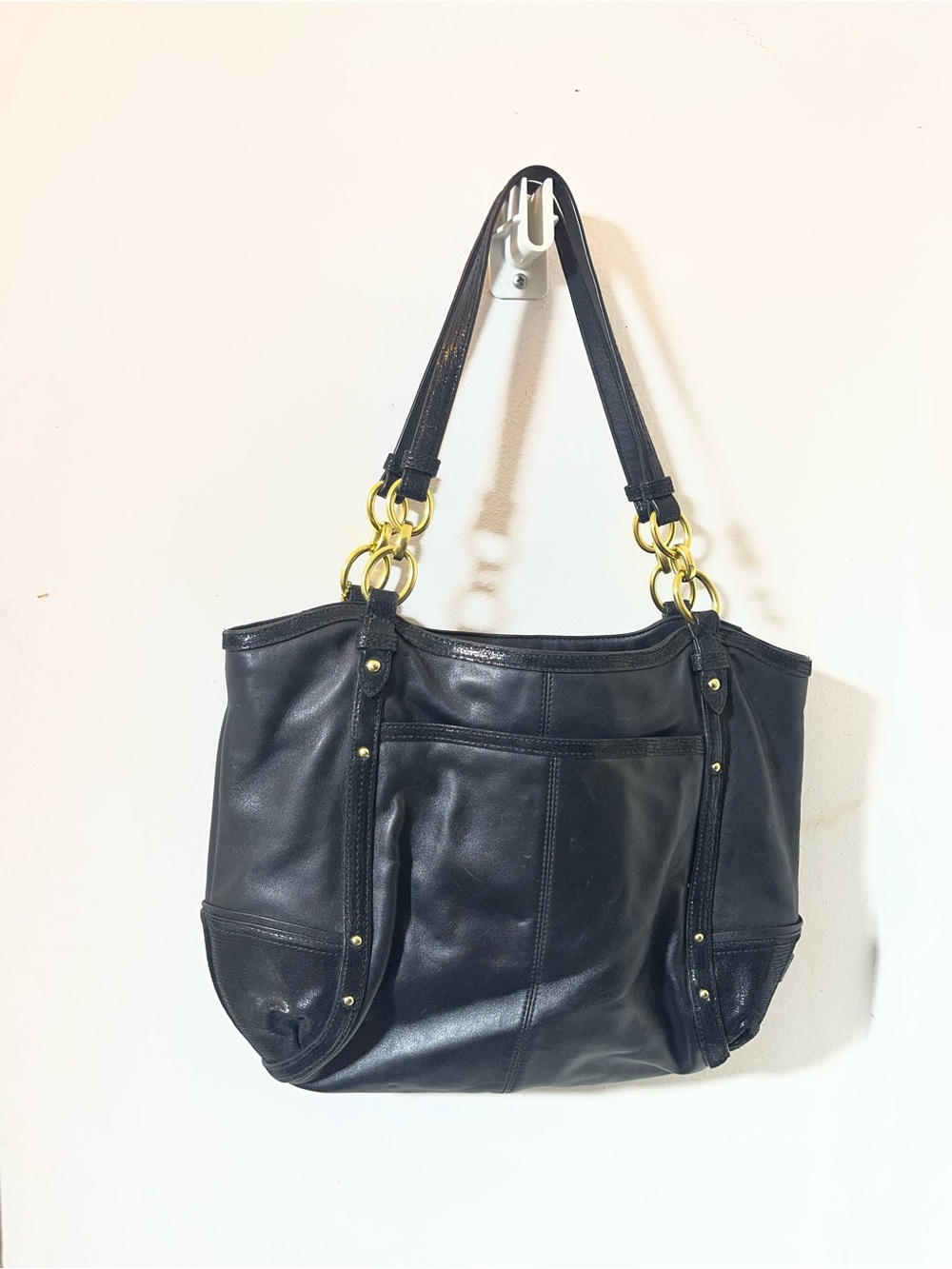 Coach Alexandra Python Embossed Leather Chain Shoulder Bag Large
